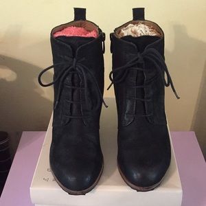 Biala genuine leather wedge heeled black booties